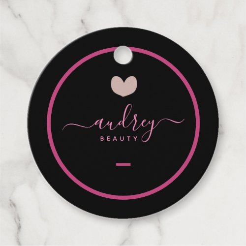 add logo stylish signature pink and black favor tags