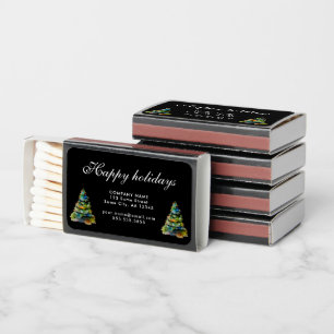 Add Logo Text Christmas Tree Company Holiday Black Matchboxes