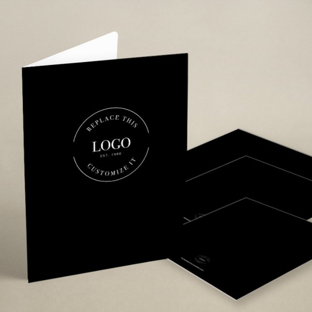 Add logo text here template simple black pocket folder (Custom large logo on front business black presentation folder )