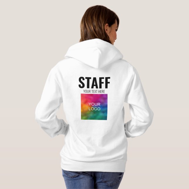Add Logo Text Here White Hoodie Staff Member (Back Full)