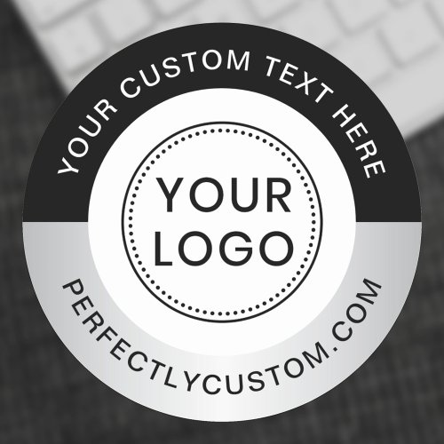 Add logo text light gray gradient black business classic round sticker
