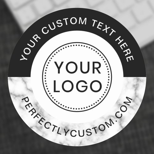 Add logo text marble black border business event classic round sticker