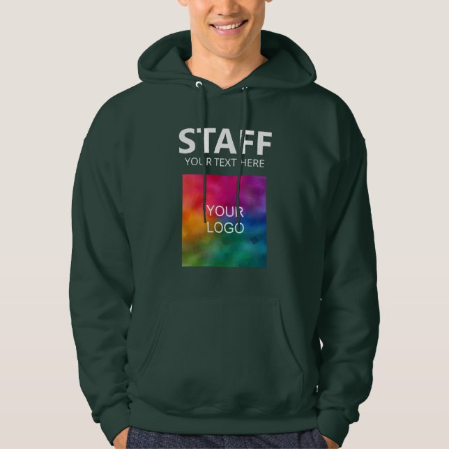 Add Logo Text Staff Crew Member Mens Forest Green Hoodie (Front)