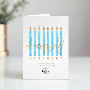 Add Logo Turquoise Candles Business Happy Birthday Card