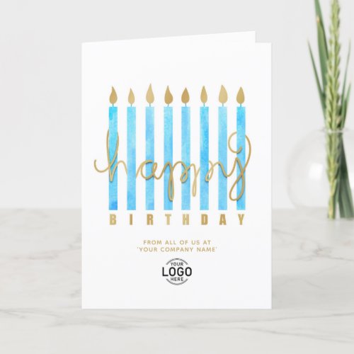 Add Logo Turquoise Candles Business Happy Birthday Card