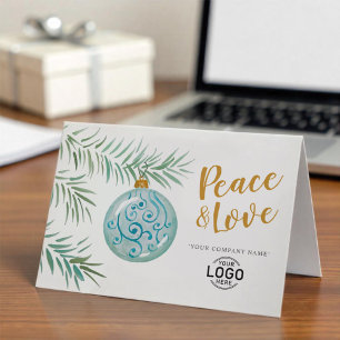 Add Logo Vintage Watercolor Blue Decor Business Holiday Card
