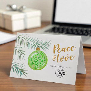 Add Logo Vintage Watercolor Green Decor Business Holiday Card