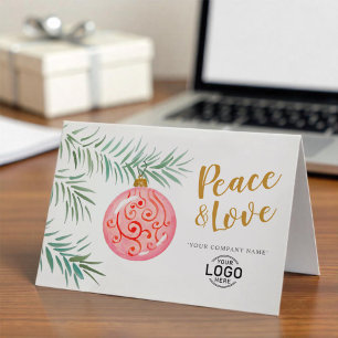 Add Logo Vintage Watercolor Red Decor Business Holiday Card