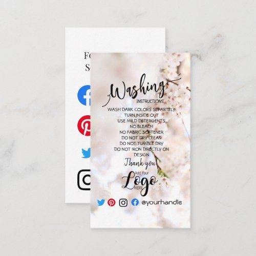 ADD LOGO washing instructions CARE CARD flowers