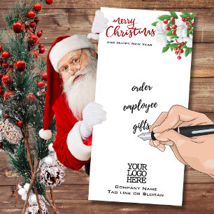 Add Logo Watercolor Floral   Red Merry Christmas Magnetic Notepad