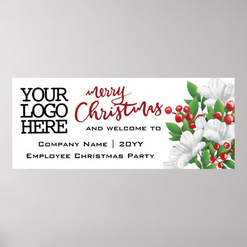 Add Logo Watercolor Floral  Red Merry Christmas Poster