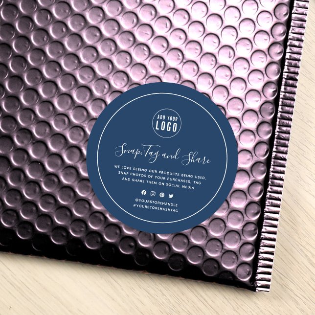 Add Logo White Border Snap and Share Custom Color Classic Round Sticker (Creator Uploaded)