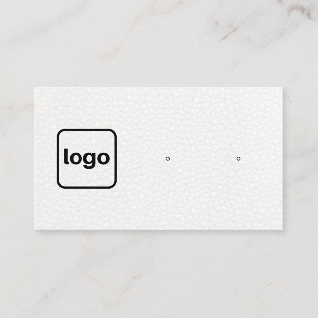 Add Logo White Leather Earring Display  Business Card (Front)