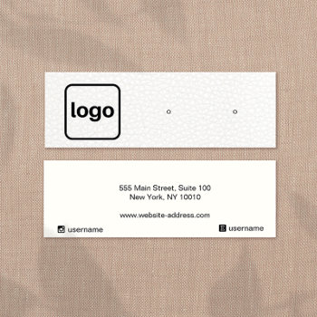 Add Logo White Leather Earring Display   Mini Business Card by creativedisplaycards at Zazzle