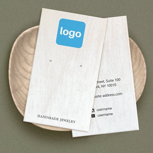 Add Logo White Wood  Earring Display Business Card