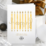 Add Logo Yellow Candles Business Happy Birthday Card<br><div class="desc">Personalize this stylish corporate card online and wish your clients, employees and business partners a very happy birthday with this elegant modern vertical business happy birthday Card, featuring tall optimistic yellow watercolor candles with faux gold flames and partly hand written text happy birthday on a clean white background. Please note...</div>