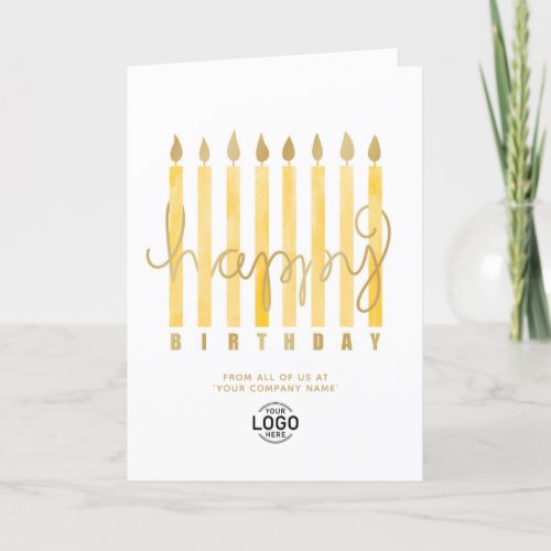 Add Logo Yellow Candles Business Happy Birthday Card