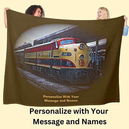 Add Message  Names Red Gold Diesel Train Engine  Fleece Blanket