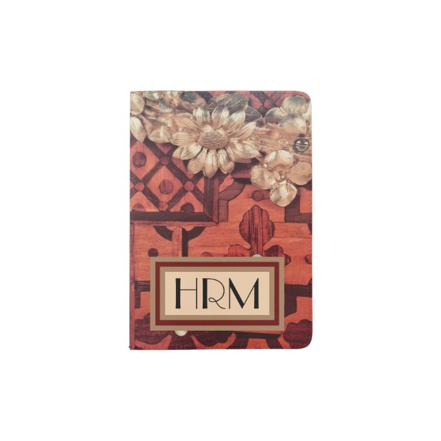 ADD Monogram,  INLAID WOOD & GOLD GILDED image Passport Holder (Front)