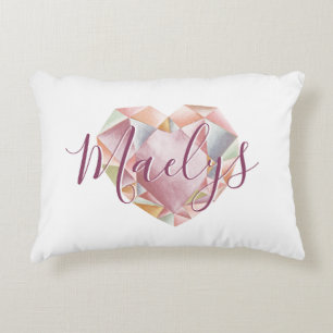 Add Monogram Or Name Cute Blush Pink Heart Diamond Accent Pillow