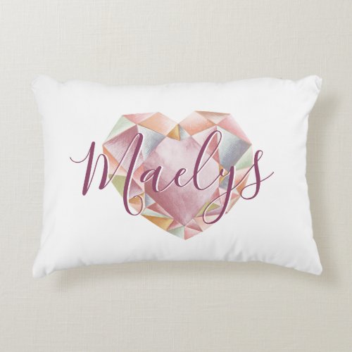 Add Monogram Or Name Cute Blush Pink Heart Diamond Accent Pillow
