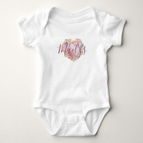 Add Monogram Or Name Cute Blush Pink Heart Diamond Baby Bodysuit