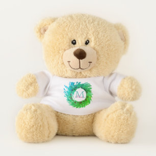 Add monogram pink green green Christmas wreath Teddy Bear
