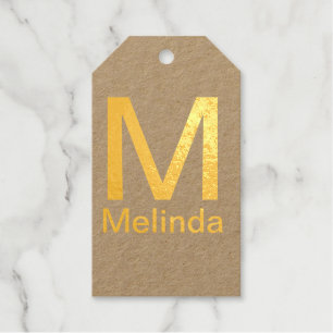 Add monogram simple minimal text name details foil gift tags