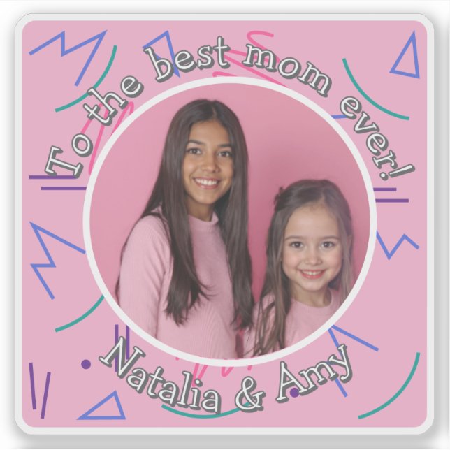 Add Mother's Day Photo Best Mom Ever Retro Pattern Sticker (Front)