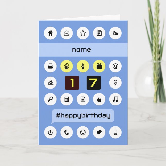 Add name 17th birthday personalized computing card (Front)