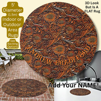 Add Name 3D Effect Embossed Leather Look - Flat Rug