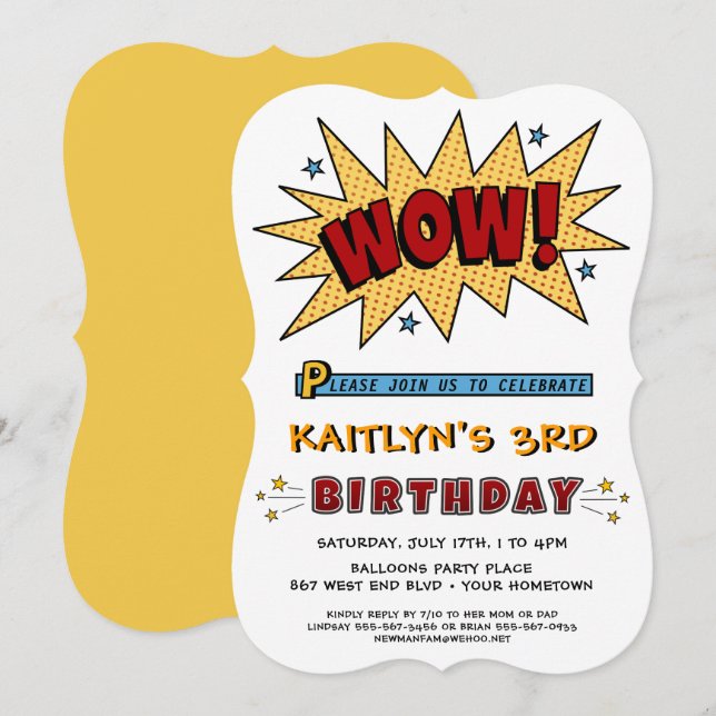 Add Name 3RD or Any Age Birthday Party Invitation (Front/Back)