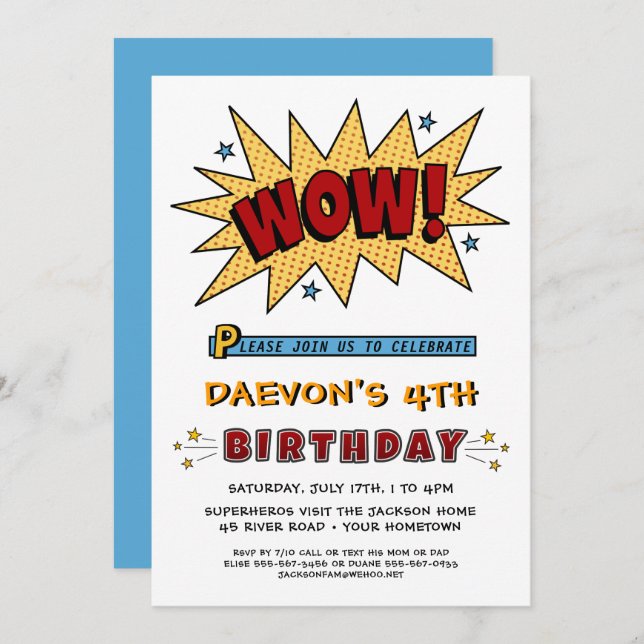 Add Name 4TH or Any Age Birthday Party Invitation (Front/Back)