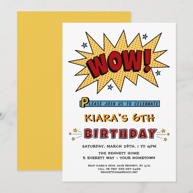 Add Name 6TH or Any Age Birthday Party Invitation (Front/Back)