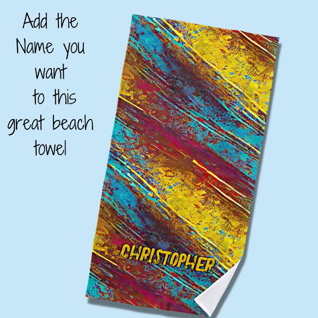 Add Name, Abstract Hombre Paint Stripes Beach Towel (Creator Uploaded)