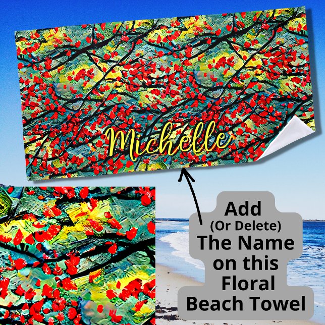 Add Name Acrylic Textured Paint Floral Painting Beach Towel (Creator Uploaded)