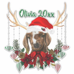 ADD NAME - Adorable Christmas Boer Goat Kid Sticker