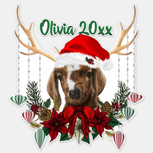 ADD NAME _ Adorable Christmas Boer Goat Kid Sticker