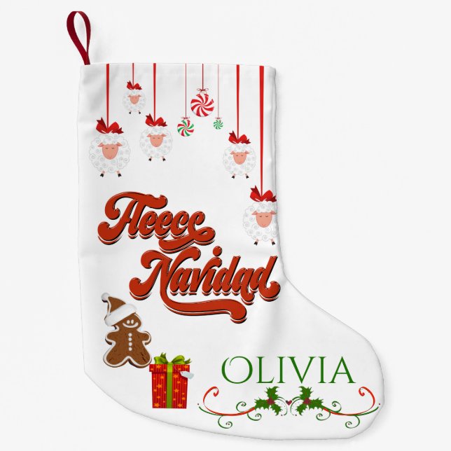 ADD NAME -  Adorable Sheep Fleece Navidad Small Christmas Stocking (Front)