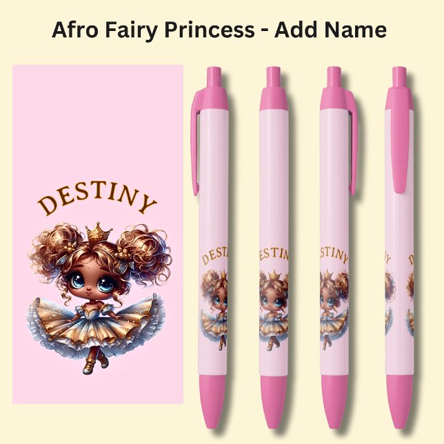 Add Name, Afro Fairy Princess Dancing on Pink Pen (Creator Uploaded)