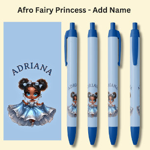 Add Name, Afro Fairy Princess on Blue Pen