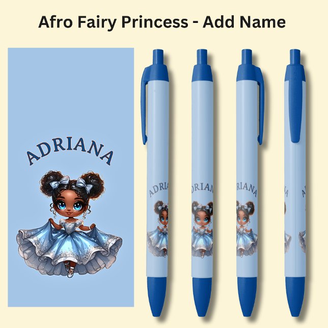 Add Name, Afro Fairy Princess on Blue Pen (Creator Uploaded)