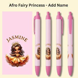Add Name, Afro Fairy Princess on Pink Pen