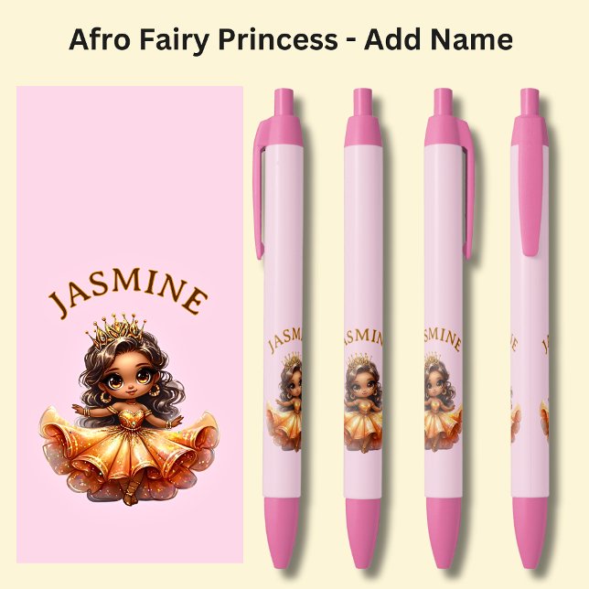 Add Name, Afro Fairy Princess on Pink Pen (Creator Uploaded)