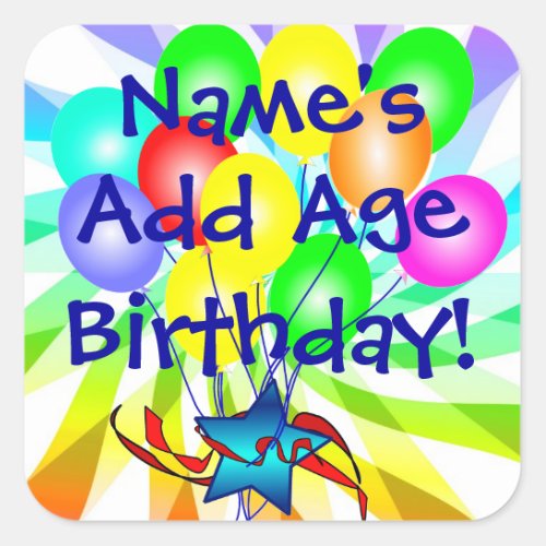 Add Name  Age Birthday Balloons Colorful Stickers