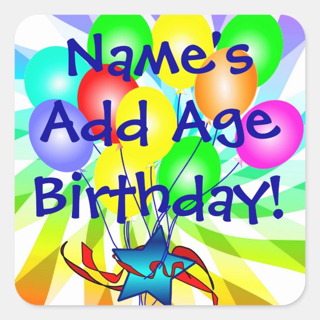 Add Name & Age Birthday Balloons Colorful Stickers (Front)