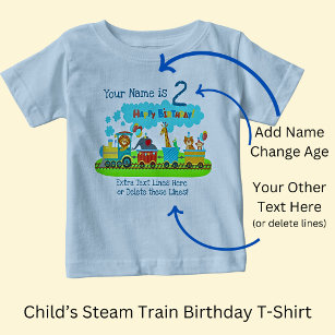 Add Name Age Change ALL Text Steam Train Birthday  Baby T-Shirt