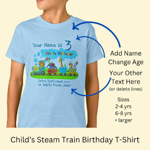 Add Name Age Change ALL Text Steam Train Birthday  T-Shirt