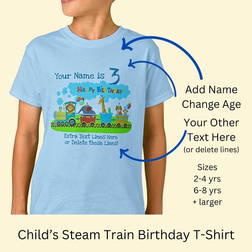 Add Name Age Change ALL Text Steam Train Birthday  T_Shirt