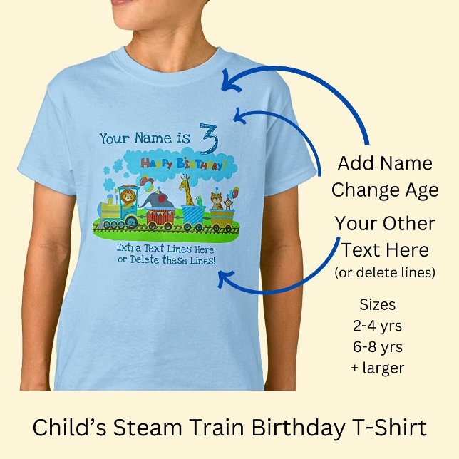 Add Name Age Change ALL Text Steam Train Birthday  T-Shirt (Creator Uploaded)